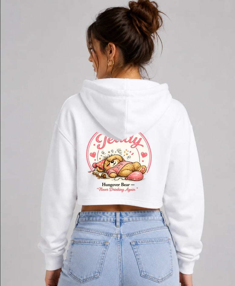 Hungover Bear cropped hoodie back print