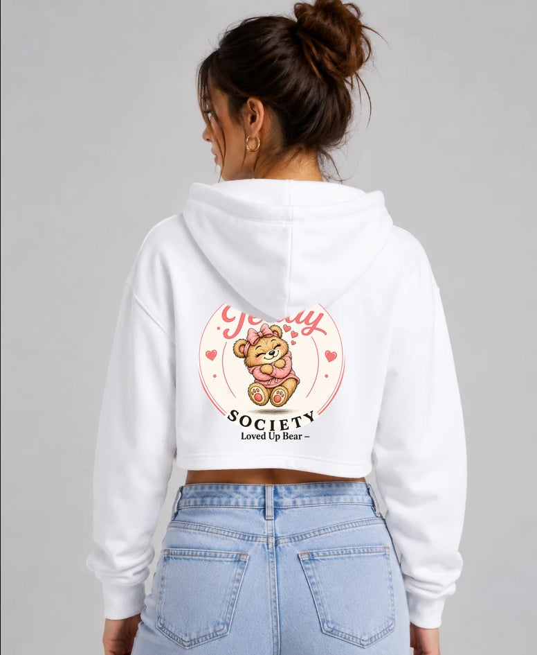 Loved Up Bear cropped hoodie back print