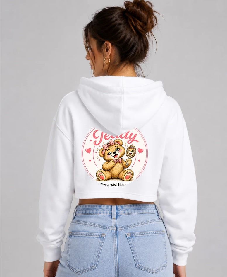Narcissist Bear cropped hoodie back print